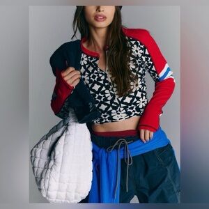 FP Movement Women's Kick Off Printed Layer Top in Aspen Onyx Size M NWT.